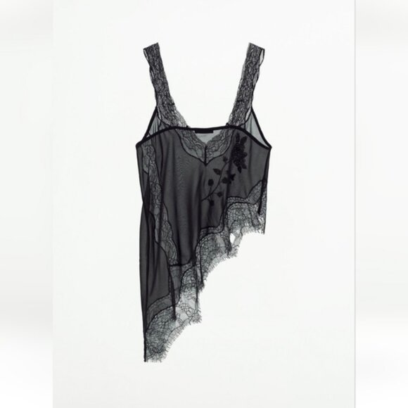 ZARA BEADED ASYMMETRIC LACE TOP - Picture 5 of 6